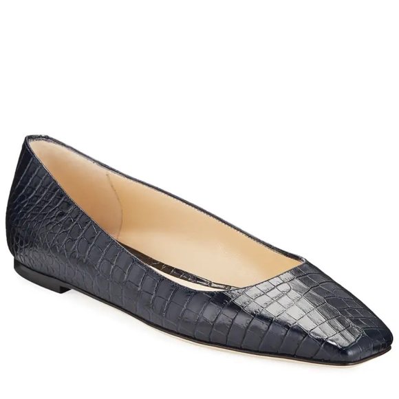 Jimmy Choo Shoes - Jimmy Choo Mirele Flat Size 38.5 Navy Blue Croc Embossed Leather Flats